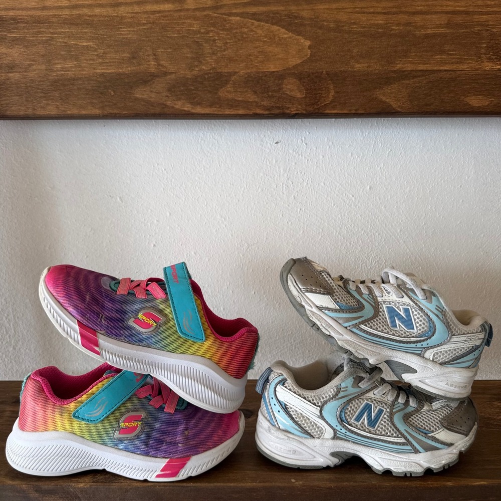 Lot of 2 Kids Sneakers Size 11 New Balance 530 & Skechers Sport Rainbow Shoes